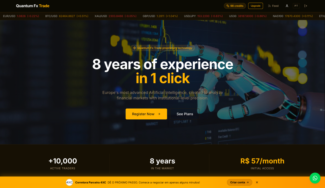Dashboard da plataforma Quantum FX Trade